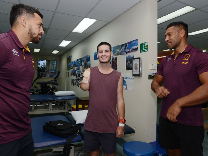 Wellbeing visit - Brisbane Committee with Bruklin Marshall with Brisbane Broncos Jordan Kahu and Moses Pangai